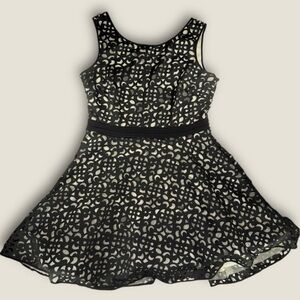 XSCAPE‎ Dress 14 Black Nude Laser Cut Scuba Fit & Flare Cocktail Party